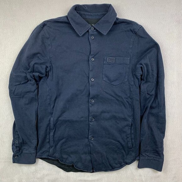 Armani Exchange Mens Shirt Medium (Fits Small) Navy Blue Double Layer Button Up - Picture 1 of 8